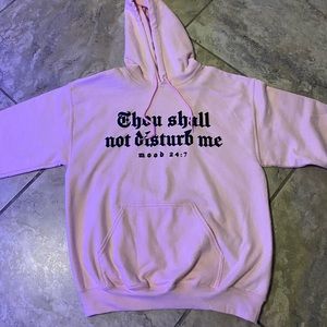 Men's pink hoodie with text